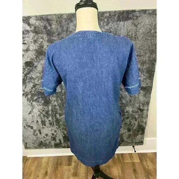 Vtg Lauren Ralph Lauren Denim Shift Dress Pockets Lace Up Front Short Sleeve 2 - Picture 7 of 13